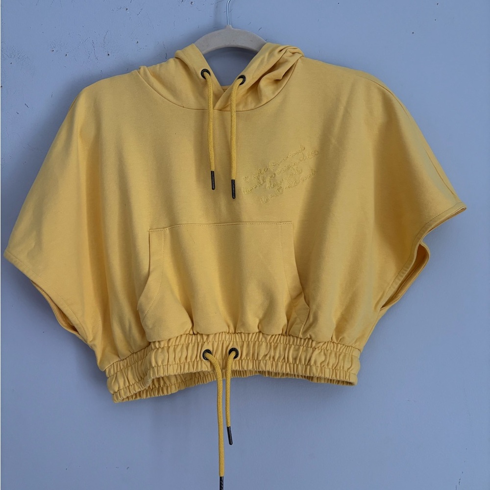 Triple Five NYC Soul Cropped Hoodie XS Petite Yellow Drawstring